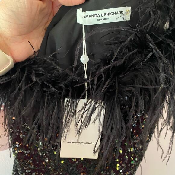 NWT Amanda Uprichard Free People Black Sequin Feather Kieran Mini Dress size XS - Picture 6 of 11